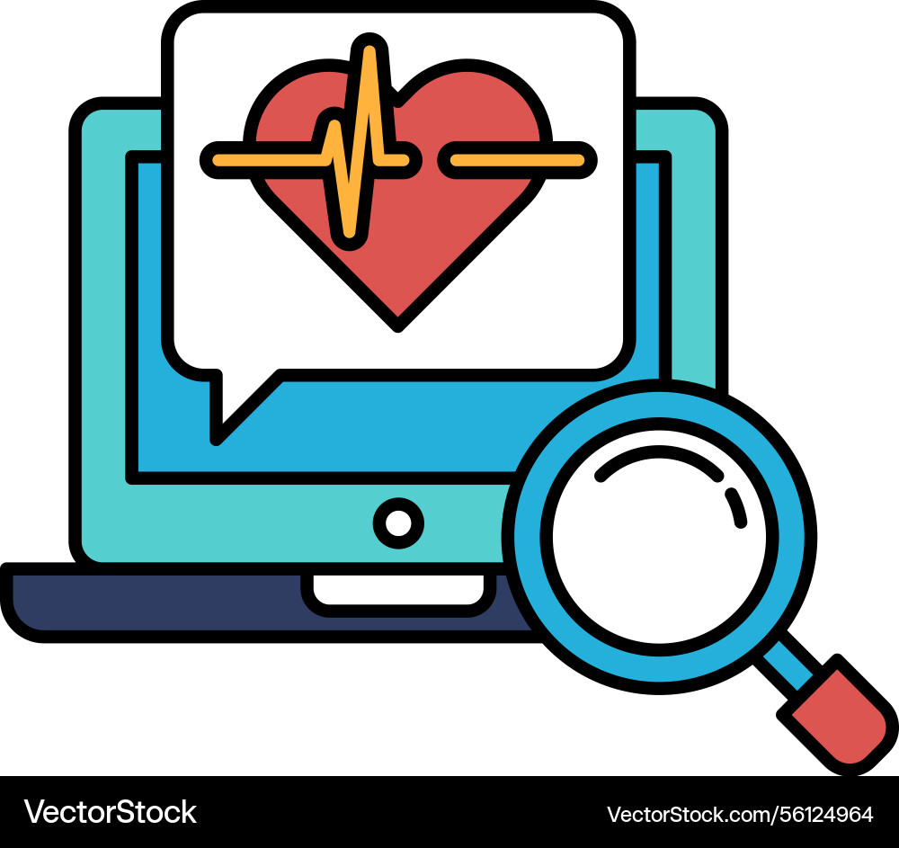A computer monitor with heart and magnifying A computer monitor with heart and magnifying vector image