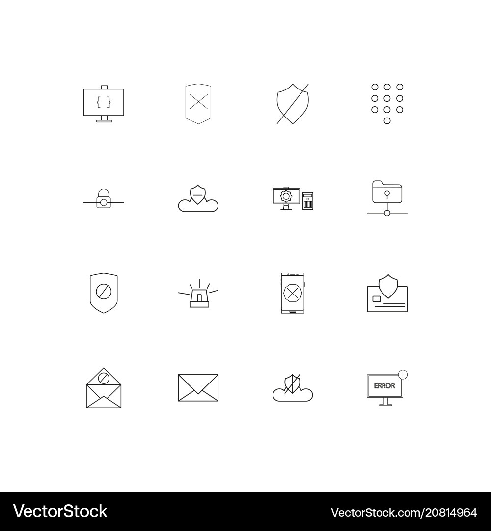 Cyber security linear thin icons set outlined vector image