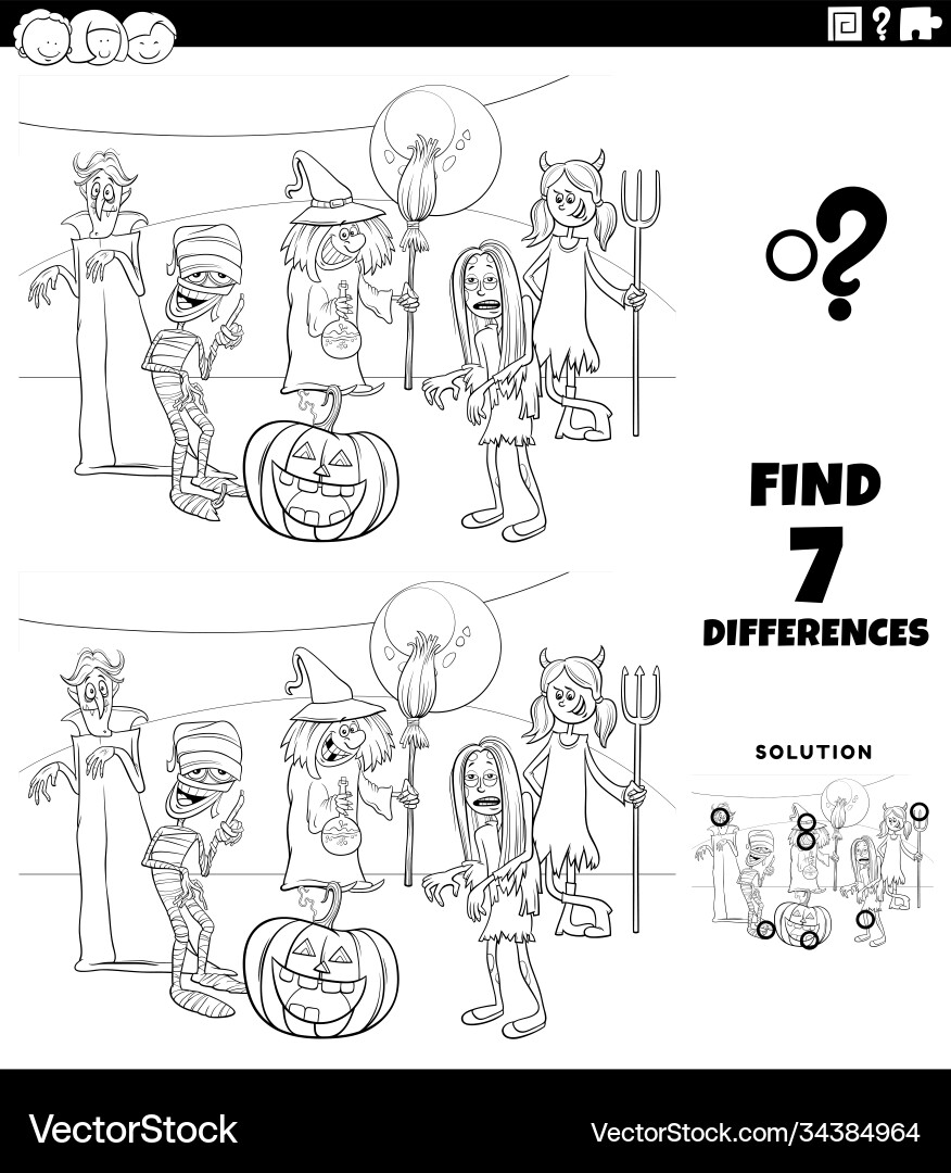 Differences game with halloween characters Differences game with halloween characters vector image
