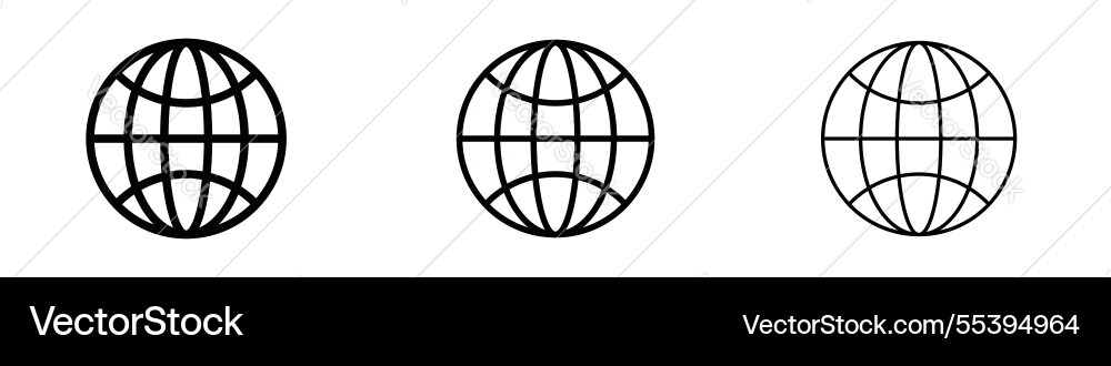 Globe icons in three different stroke lines Vector Image
