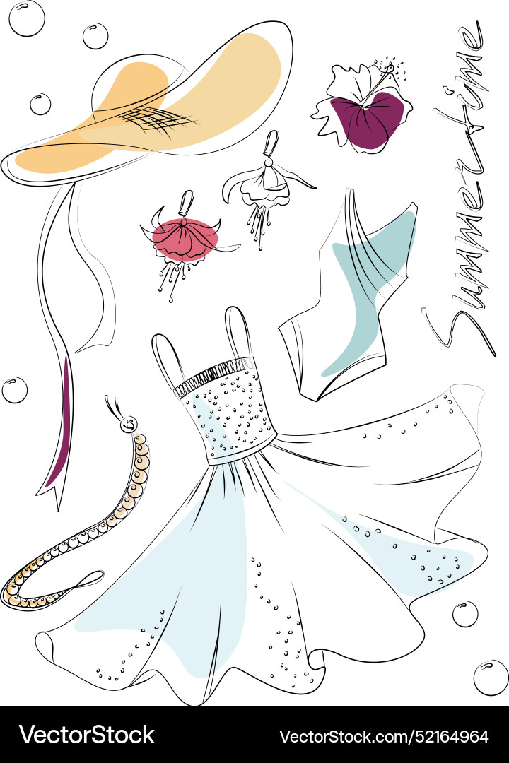 Hand Drawn Summer Clothes Element Collection Vector Image Hand Drawn Summer Clothes Element Collection Vector Image