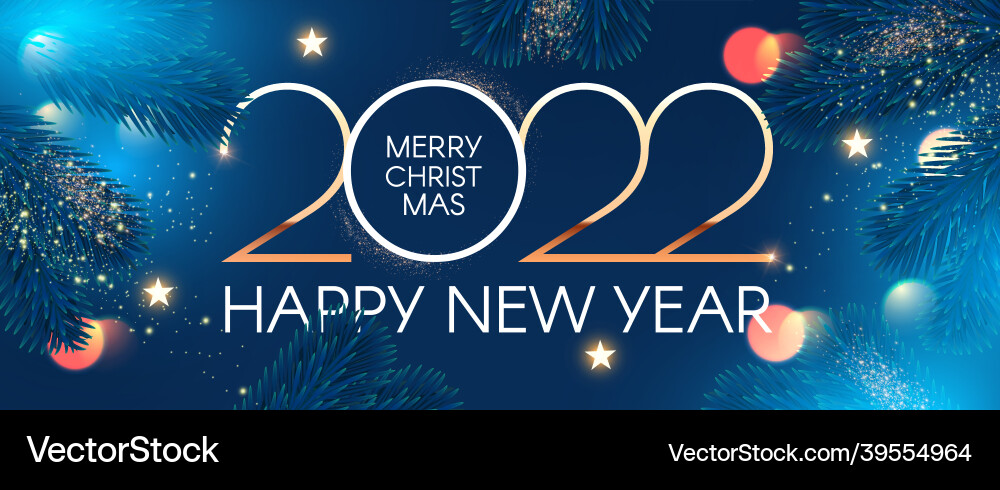 Happy new 2022 year elegant text with fir tree vector image