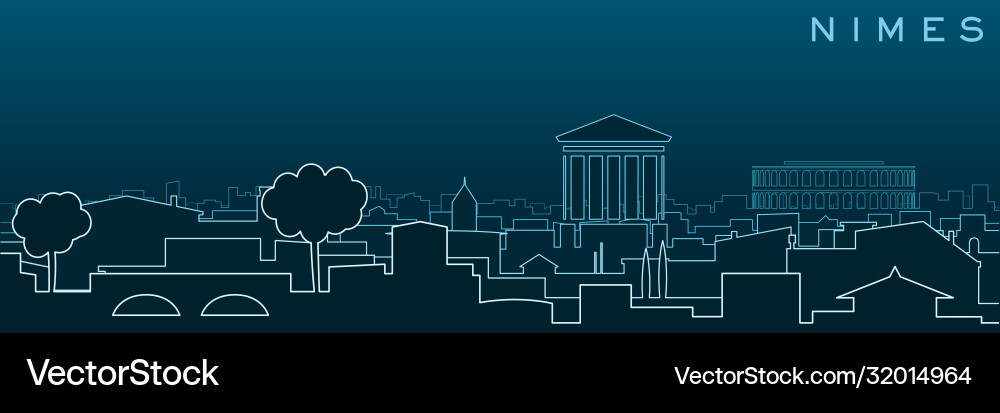 Nimes multiple lines skyline and landmarks Vector Image