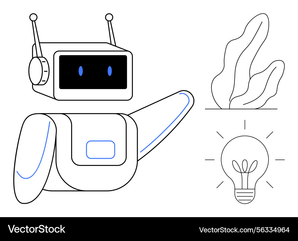 Robot Pointing to Lightbulb - Innovation vector image