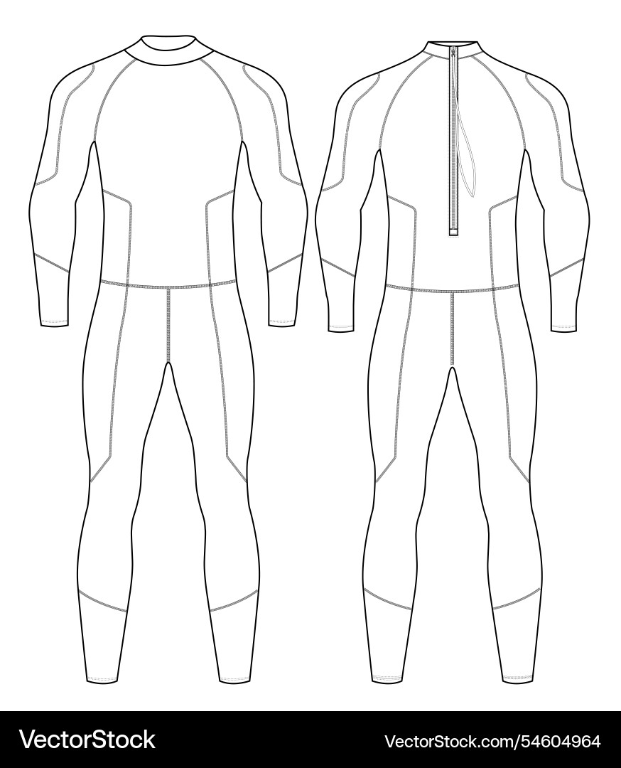Technical drawing of a mens wetsuit with front Vector Image