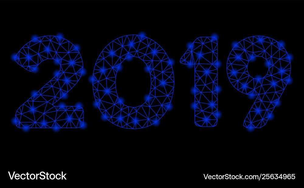 Bright mesh network 2019 digits text with light Bright mesh network 2019 digits text with light vector image