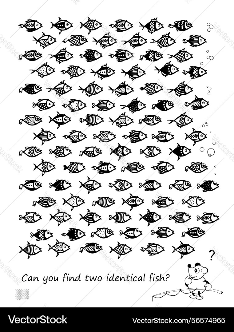 Can you find two identical fish logic puzzle Can you find two identical fish logic puzzle vector image