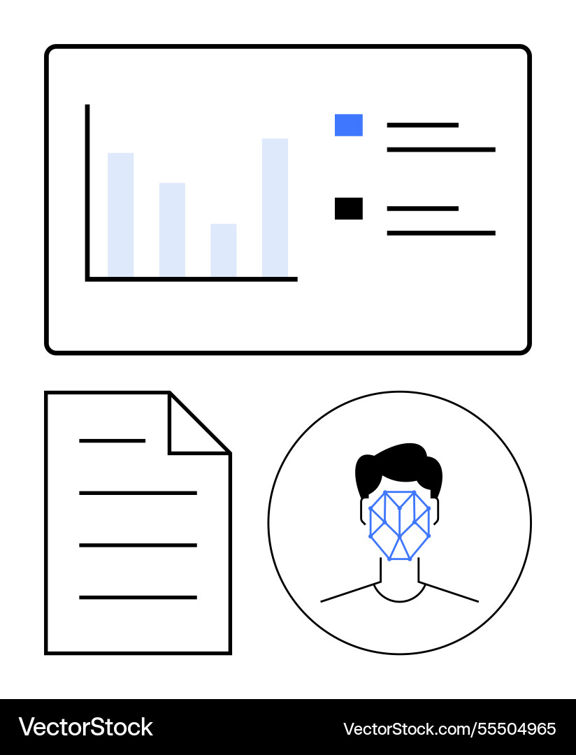 Data analysis with bar chart biometric face Data analysis with bar chart biometric face vector image