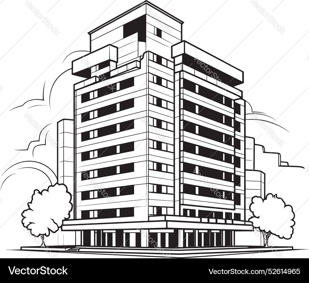 Ebony Commercial Concept Building In Black Royalty Free Vector