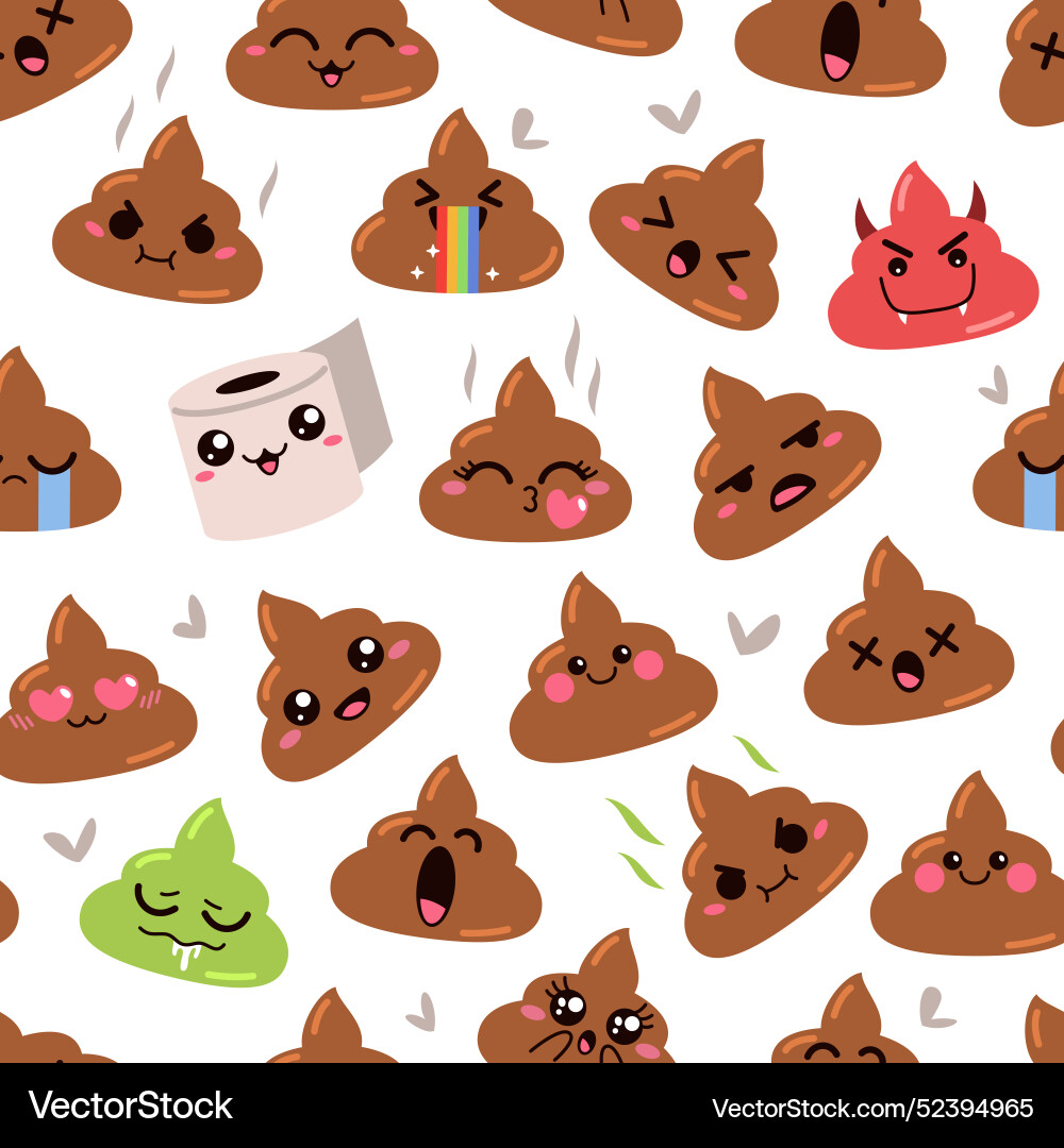 Kawaii poop characters seamless pattern funny Vector Image