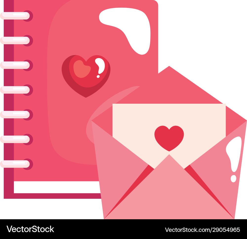 Notebook with heart and envelope isolated icon Vector Image