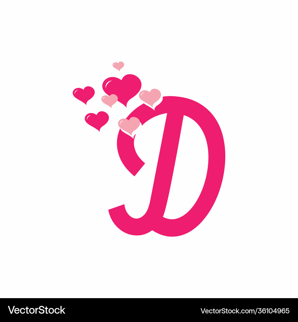 Pink d initial letter with love sign valentine Pink d initial letter with love sign valentine vector image