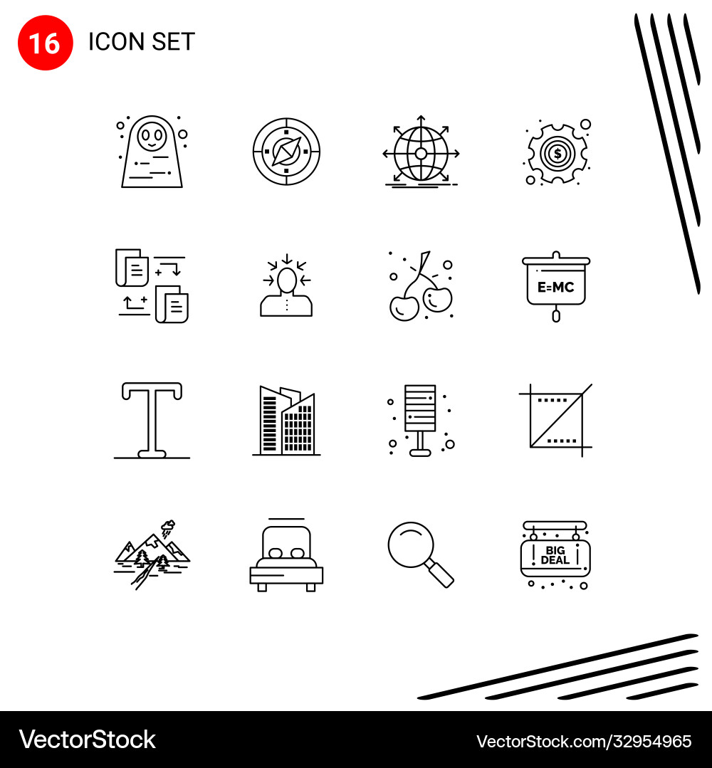 Set 16 outlines on grid for files options Vector Image