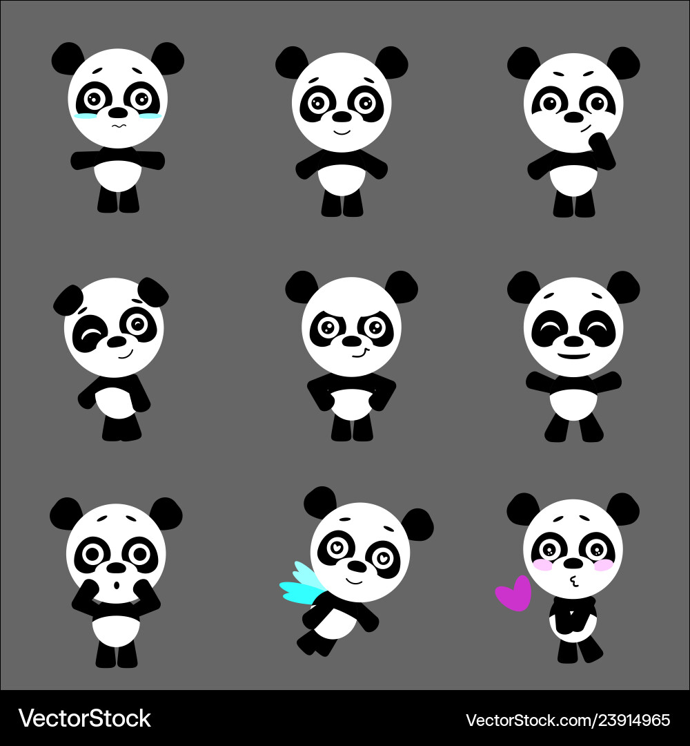 Set of cute pandas character with different Set of cute pandas character with different vector image