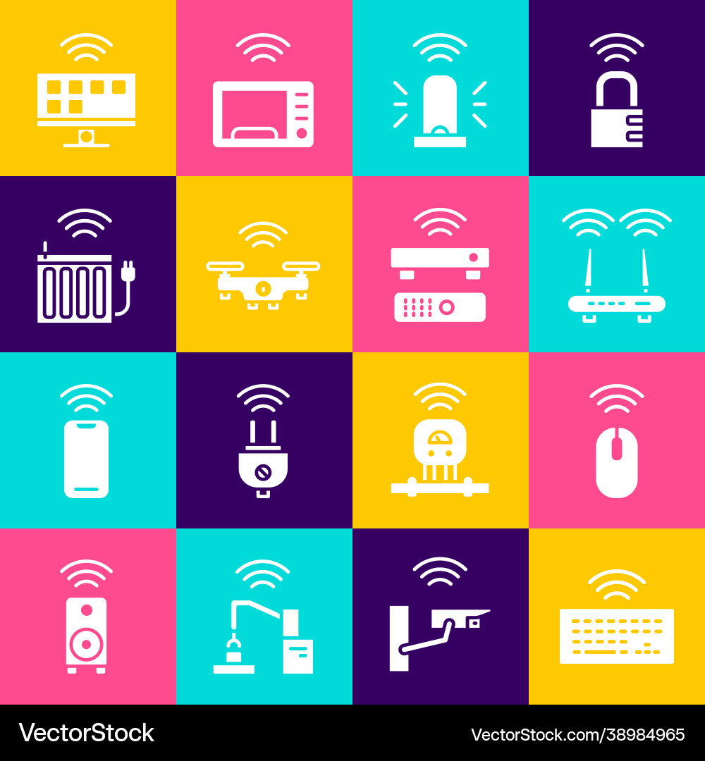Set wireless keyboard mouse router and wi-fi Vector Image