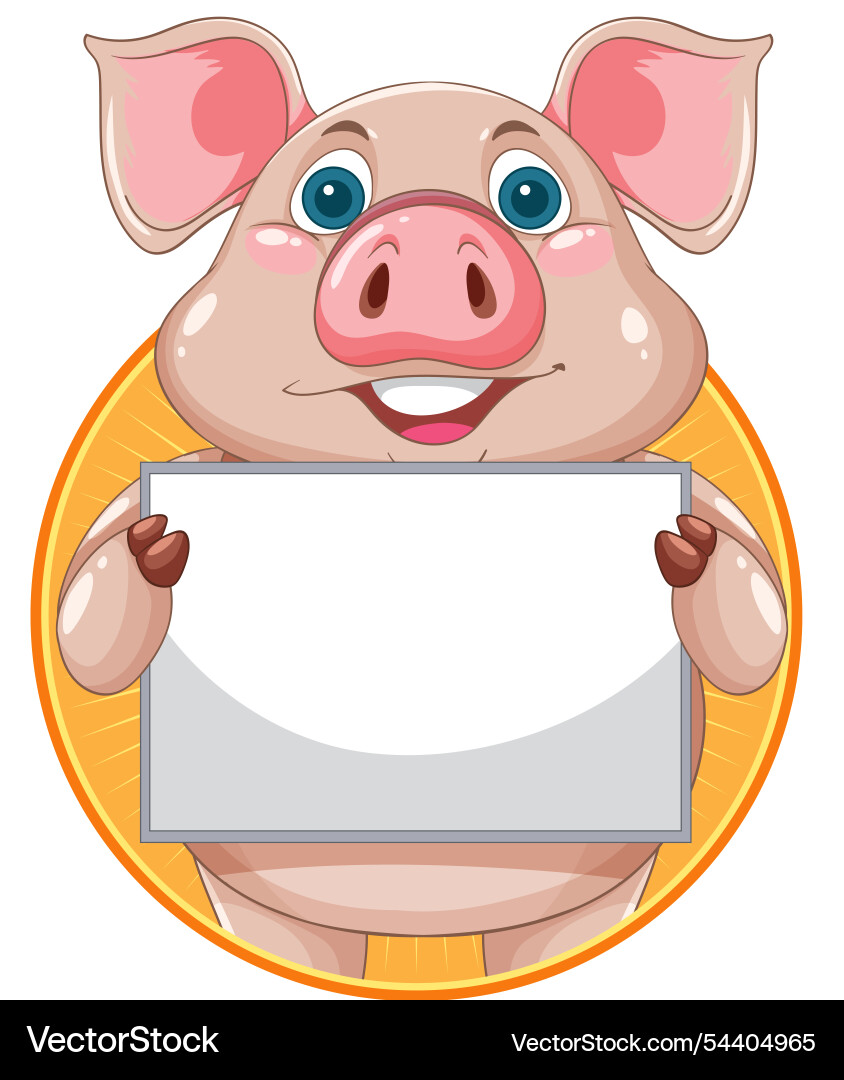 Smiling pig with a blank sign for messages Vector Image