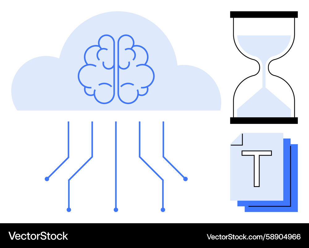 AI Data Flow Brain with Cloud Vector Image