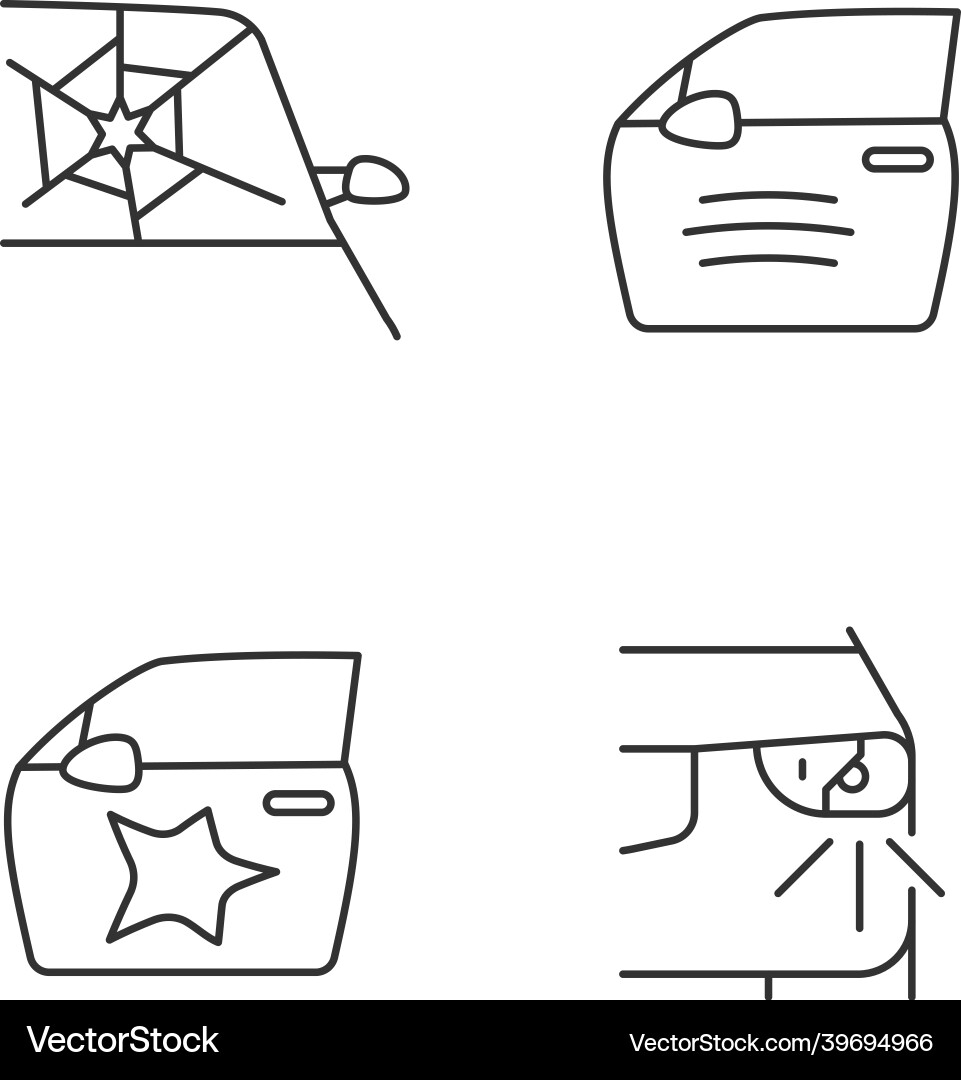 Auto accident types linear icons set Auto accident types linear icons set Vector Image