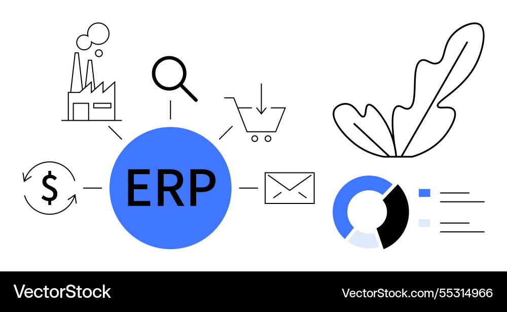 Comprehensive erp system integration with key Comprehensive erp system integration with key vector image