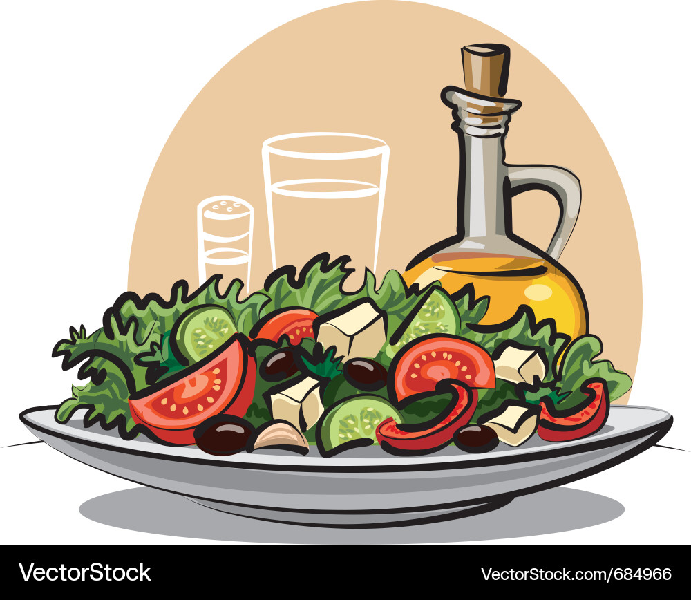 Grüner Salat mit Olivenöl Vektorbild