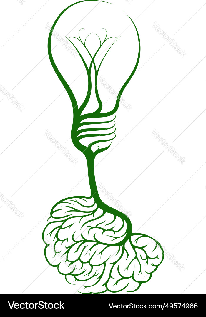 Lightbulb tree with brain roots Lightbulb tree with brain roots Vector Image