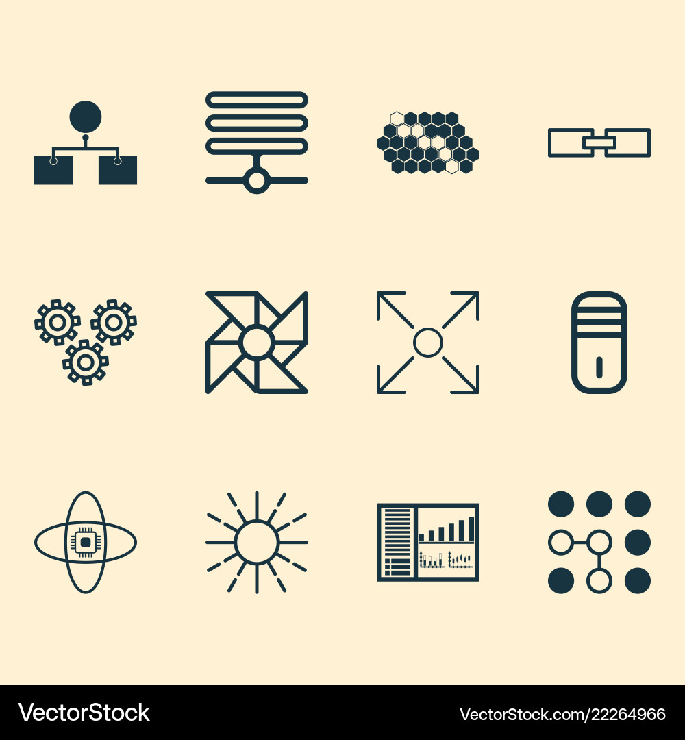 Machine icons set with control panel processor Machine icons set with control panel processor vector image