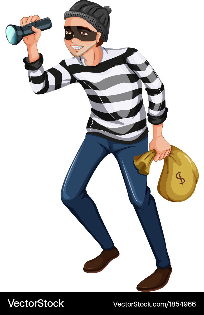 Robber with Flashlight and Bag Vector Image