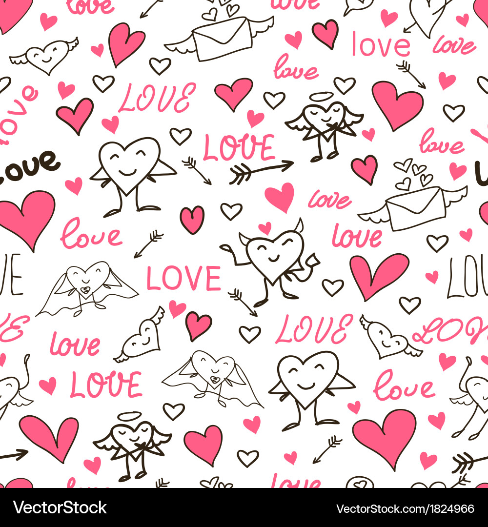 Romantic Heart & Cupid Background Vector Image