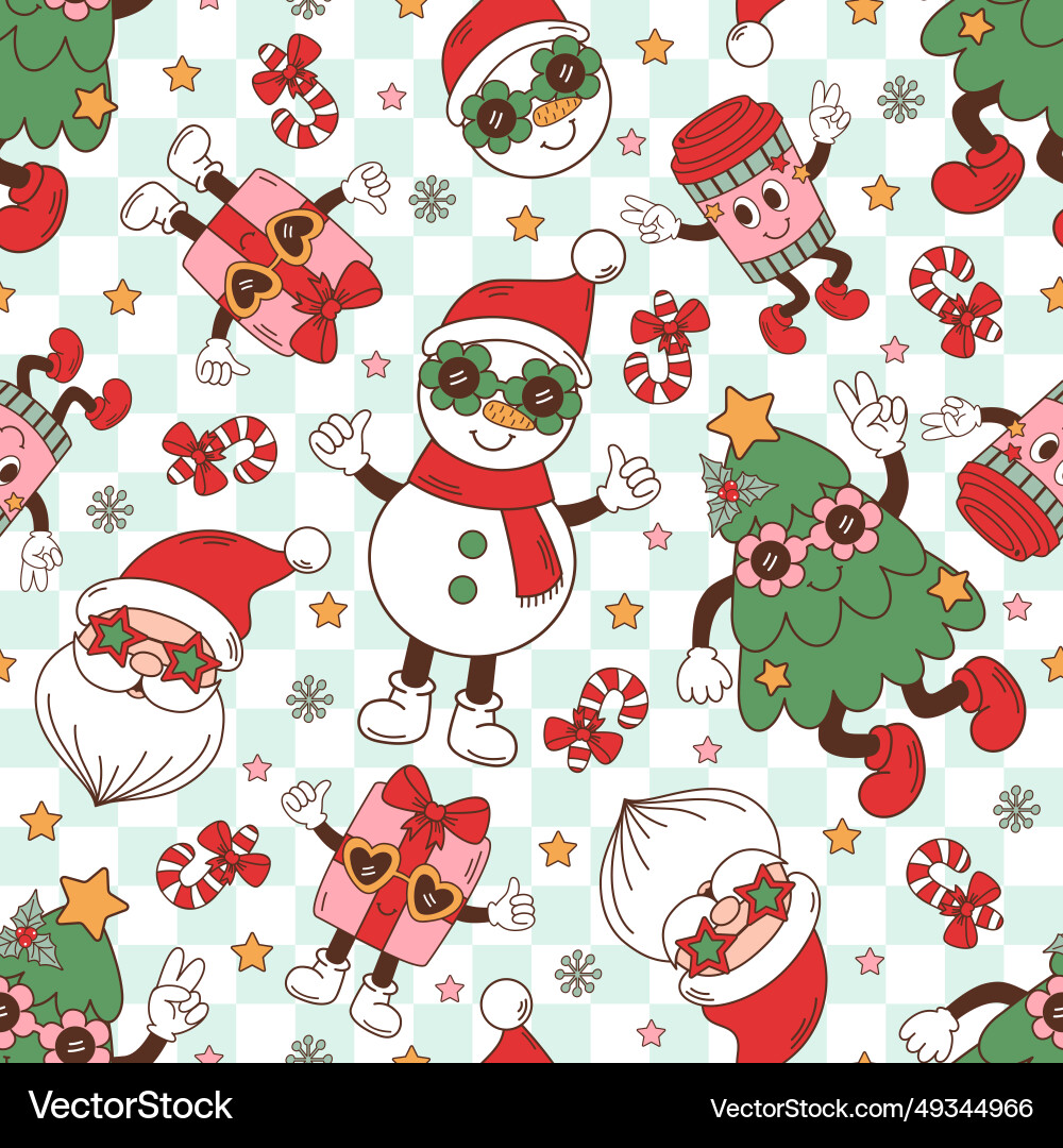 Seamless pattern with groovy retro santa face Seamless pattern with groovy retro santa face Vector Image
