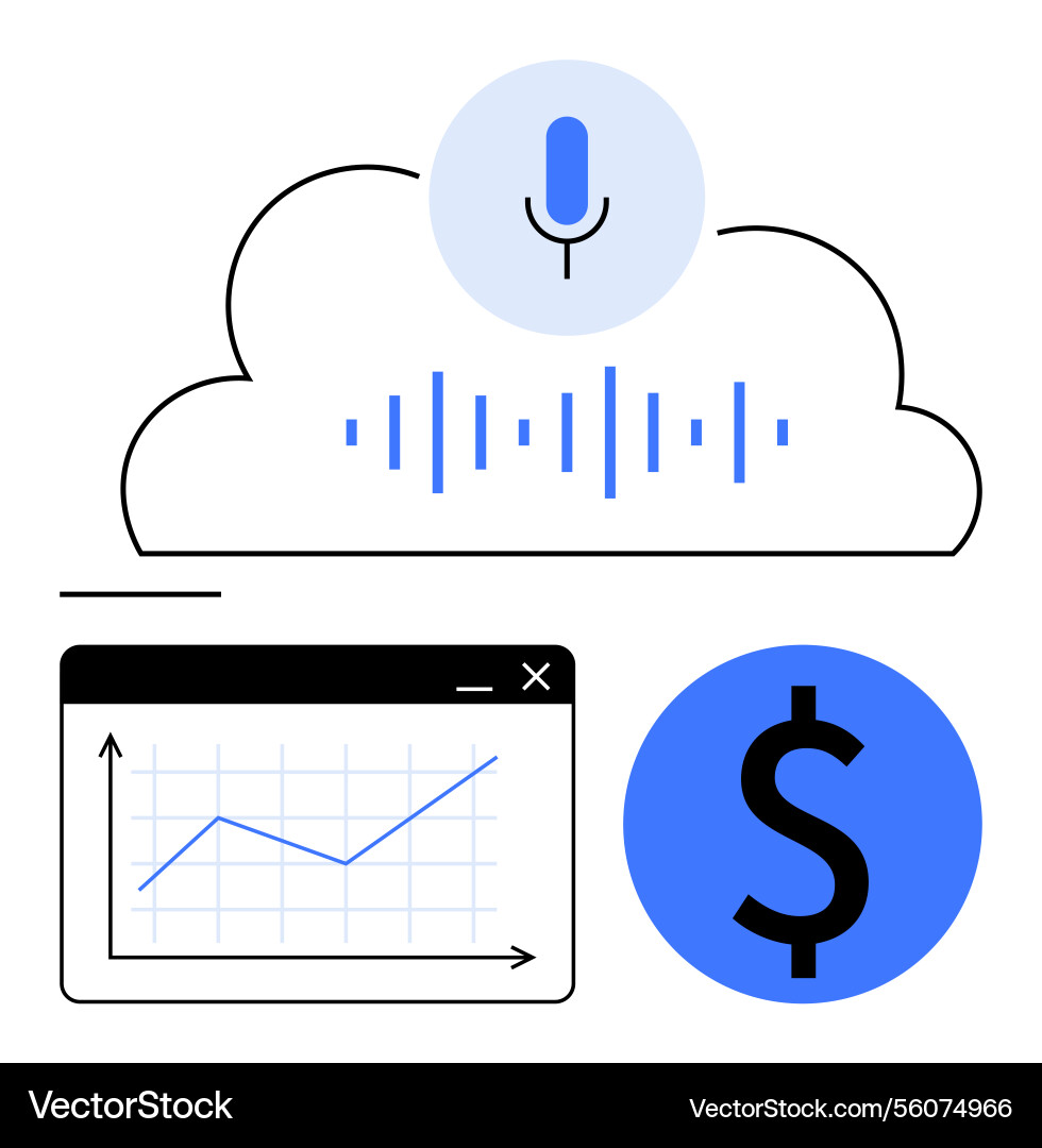 Voice recognition technology linking cloud data vector image