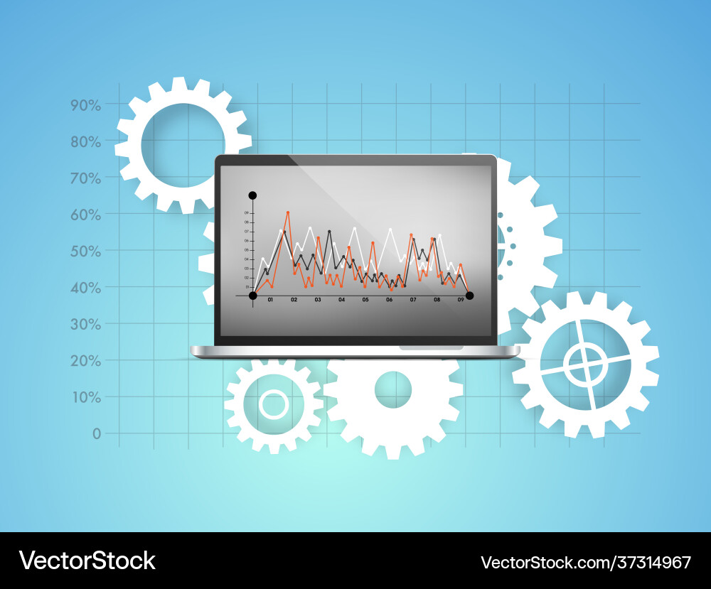 3d realistic laptop with statistical graph Vector Image
