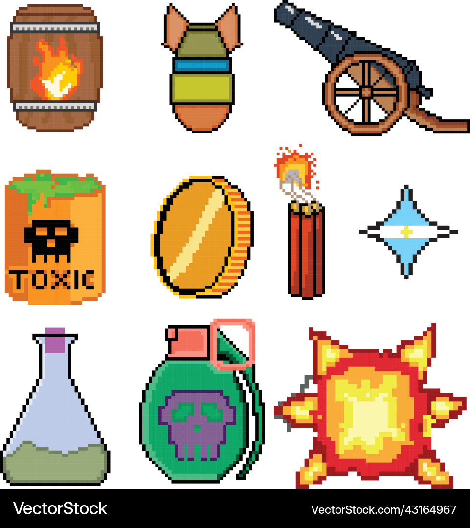 8 bit pixel art game icon set Vector Image