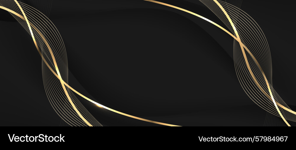 Abstract gold ribbon curve overlap on black Vector Image