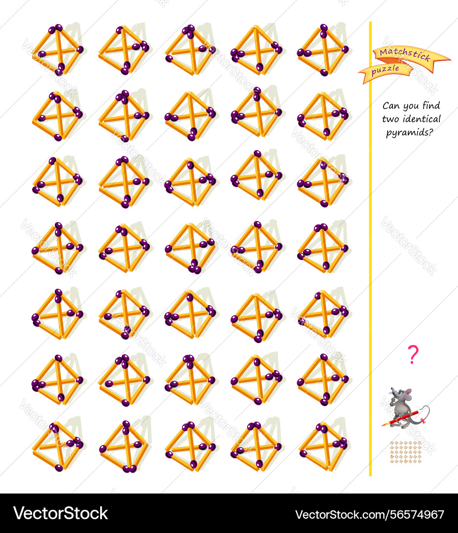 Find Two Identical Pyramids Puzzle vector image