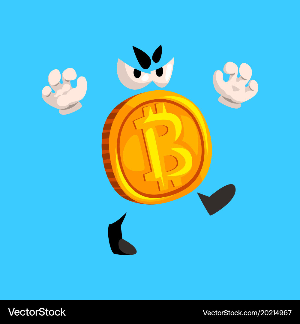 Funny grumpy bitcoin character crypto currency Vector Image