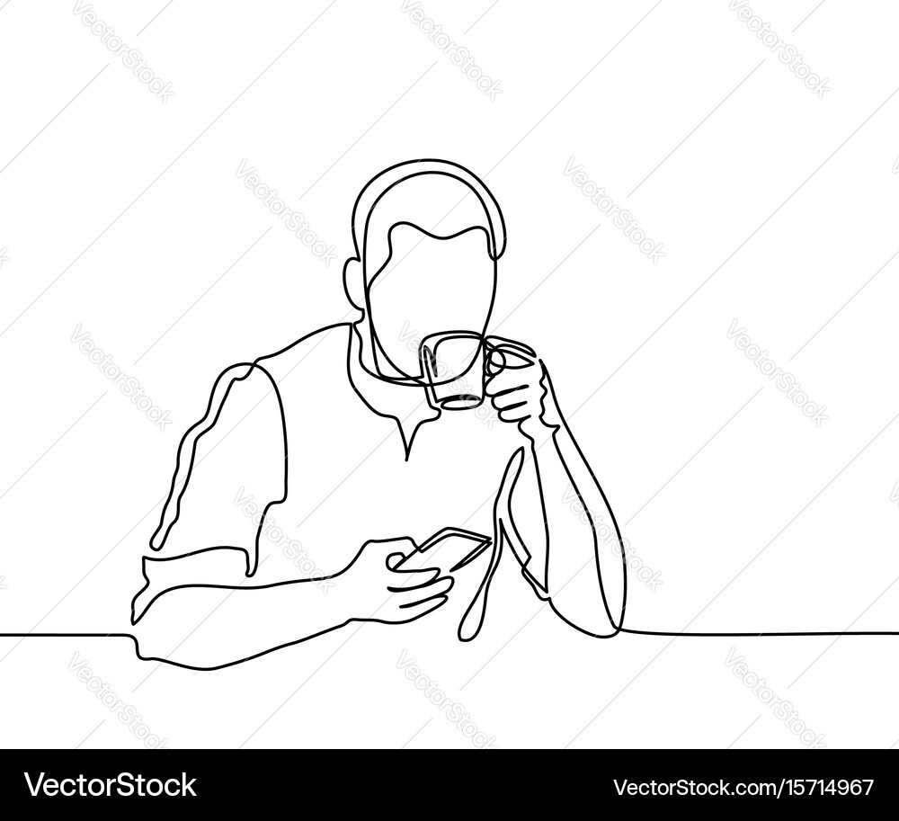 Man Using Smartphone and Coffee vector image
