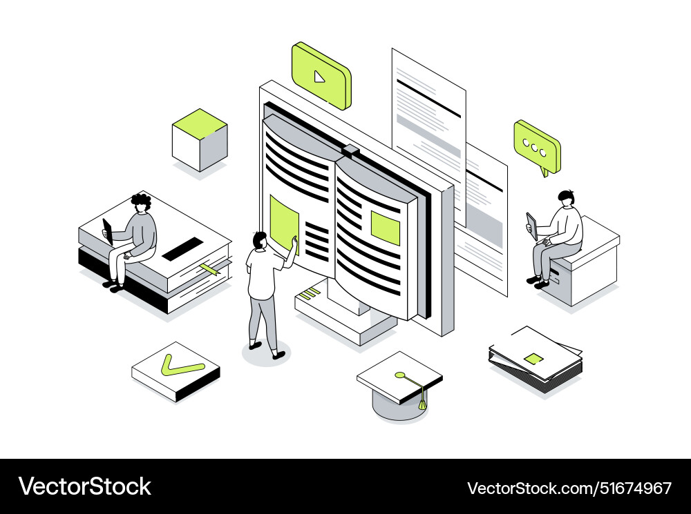 Modern education 3d isometric concept in outline Modern education 3d isometric concept in outline vector image