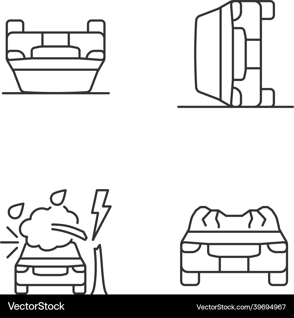 Motor vehicle collisions linear icons set Motor vehicle collisions linear icons set vector image