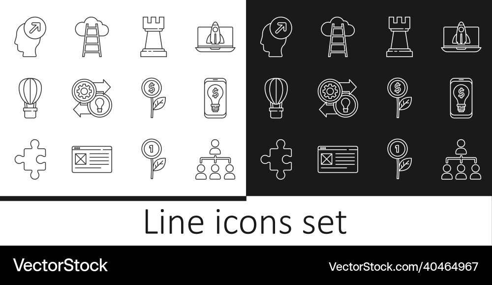 Set line hierarchy organogram chart light bulb Vector Image
