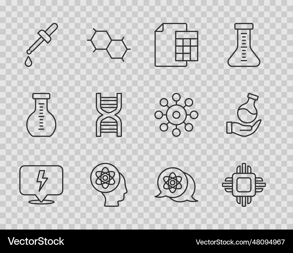 Set line lightning bolt processor cpu calculator vector image