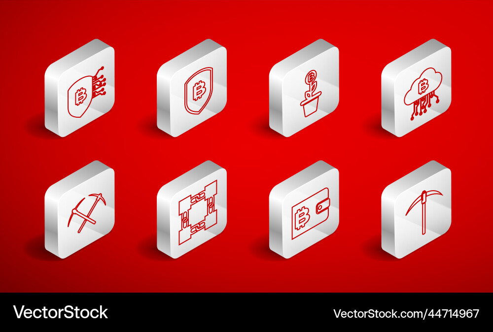 Set line pickaxe shield with bitcoin Set line pickaxe shield with bitcoin Vector Image