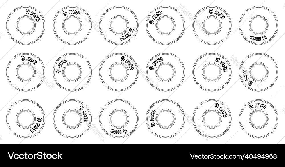 9 mm shells in a grid set on black background 9 mm shells in a grid set on black background vector image