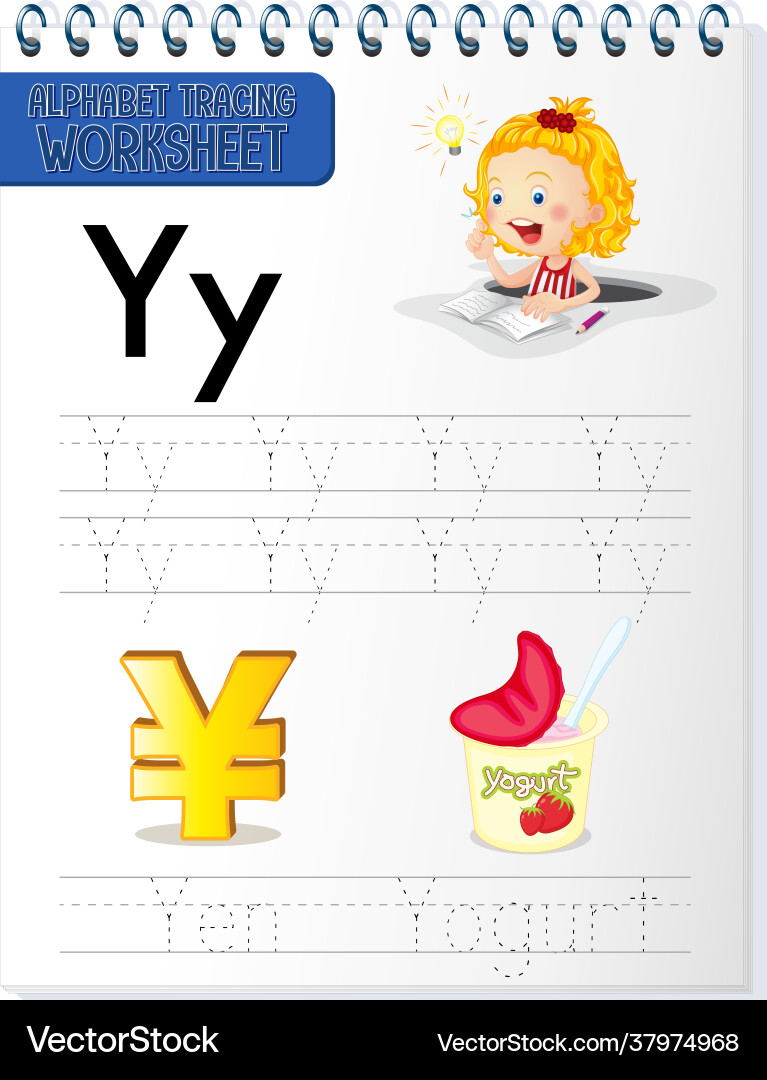 Alphabet tracing worksheet with letter y Alphabet tracing worksheet with letter y vector image