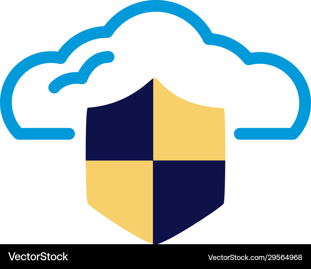 Cloud computing with shield lineal color style vector image