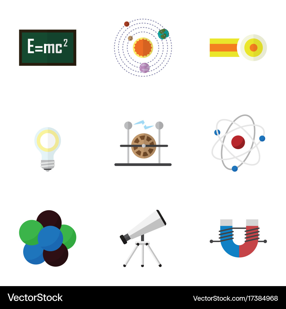 Flat icon science set of scope milky way theory vector image