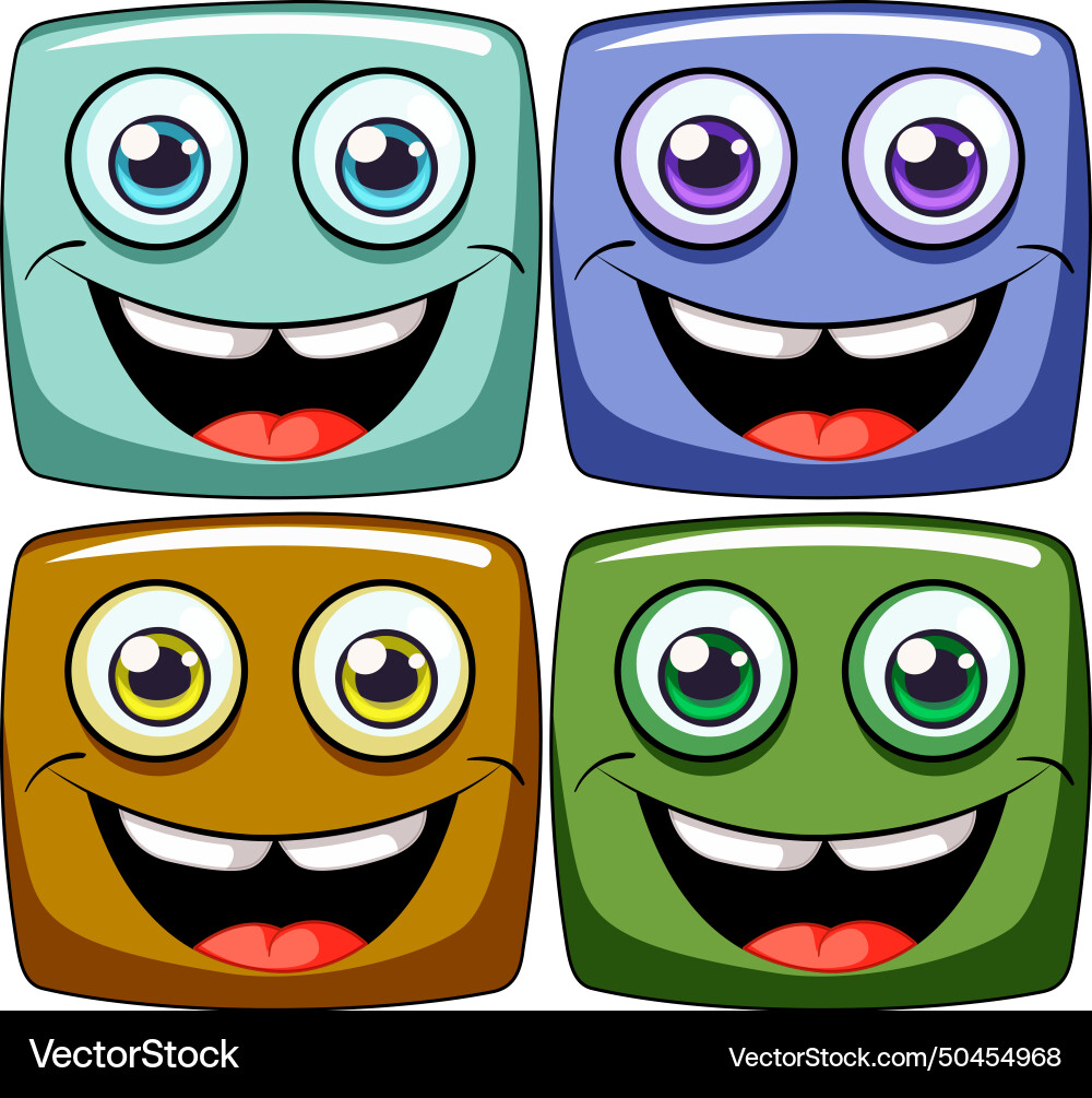 Four vibrant smiling square faces vector image