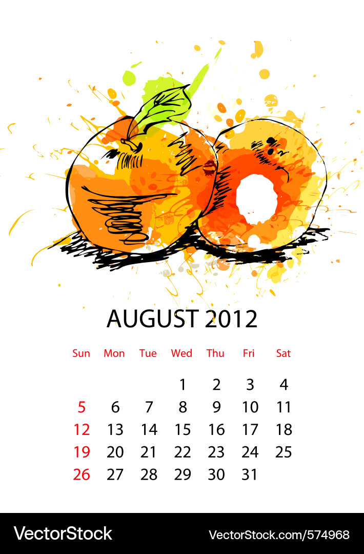 Fruit Calendar - August 2012 Vector Image