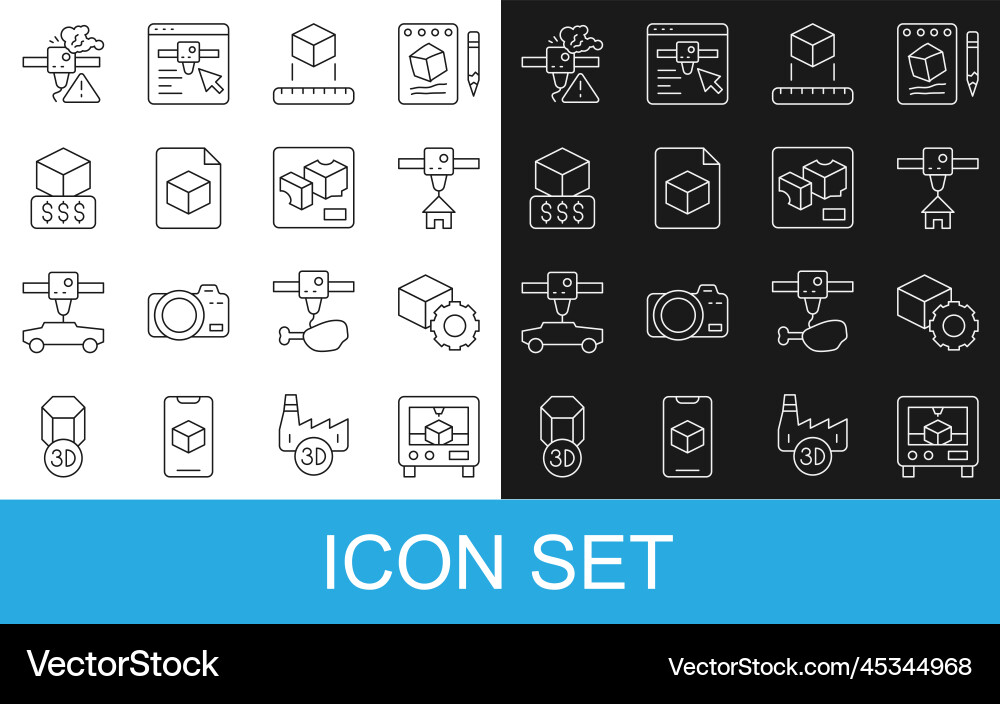 Set line 3d printer isometric cube house file Set line 3d printer isometric cube house file vector image