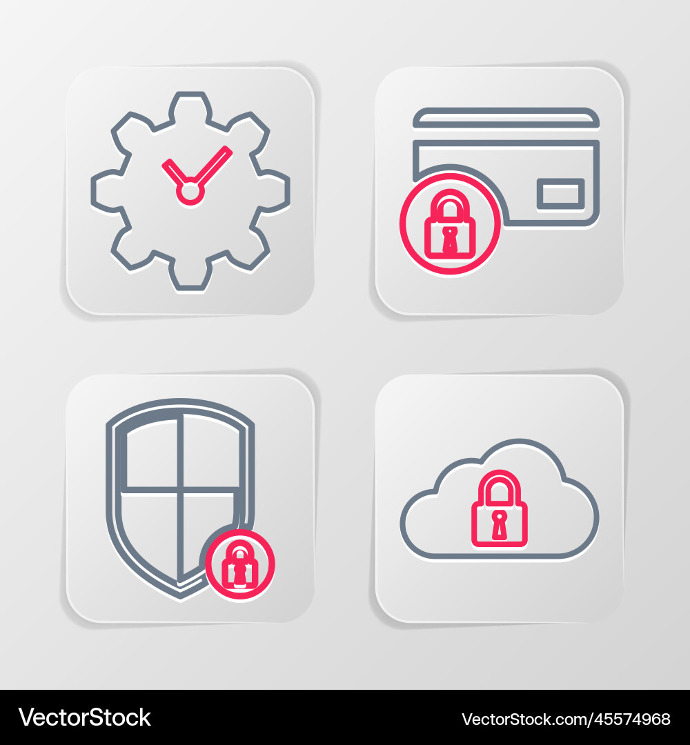 Set line cloud computing lock shield security vector image