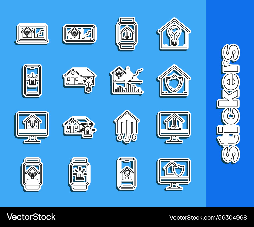 Set line computer monitor with house under Set line computer monitor with house under vector image